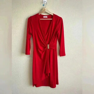 Calvin Klein Red 3/4 Sleeve party cocktail Dress 6